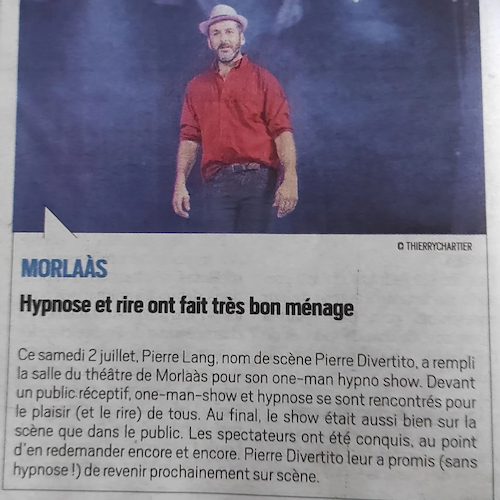 Pierre Divertito article de presse pour son one man show à Morlaas