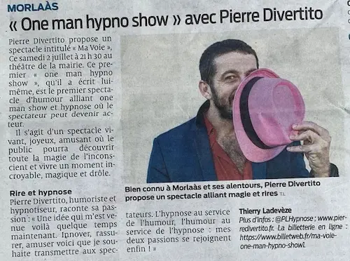 Pierre Divertito son one man show dans la presse la république des pyrénées à Morlaas