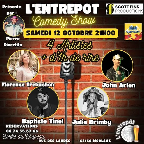 L'entrpot comedy show samedi 12 octobre 2024 à Morlaas, crée et animé par Pierre Divertito